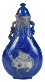 Chinese Lapis Lazuli Snuff Bottle with Cat and Flower