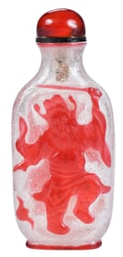 Camphor Red Overlay Snuff Bottle with Demon Queller