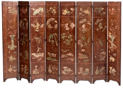 Chinese Coromandel Lacquered Eight Panel Screen