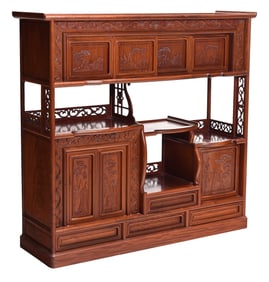 Chinese Carved Wood Sliding Door Cabinet