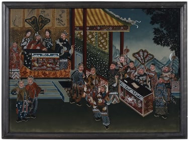 Chinese Export Reverse Painted Glass of Royal Scene