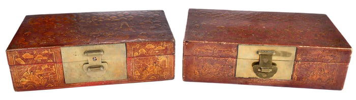 Pair of Chinese Red Lacquer Lidded Boxes