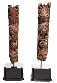 Pair of Chinese Carved Wood Figural Architectural Elements