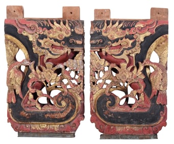 Pair of Chinese Polychrome Dragon Architectural Elements