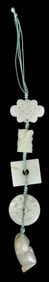 Five Chinese Carved Light Celadon Jade Pendants on Cord