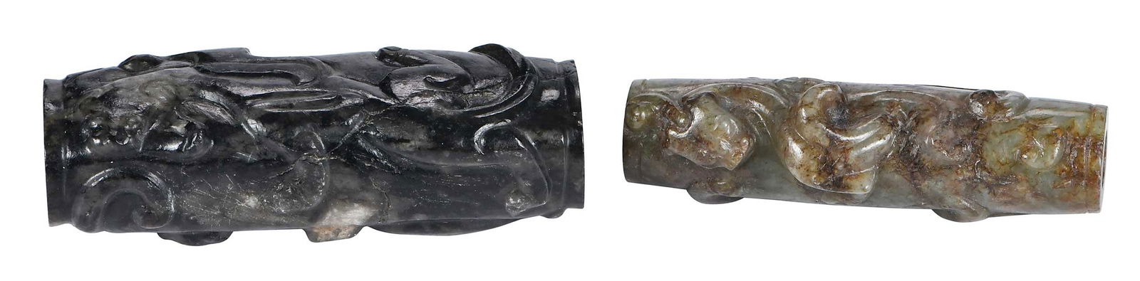 Two Chinese Carved Dark Jade Toggles (1 of 7)