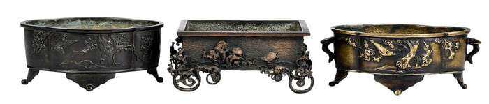 Three Small Bronze Asian Bulb Planters