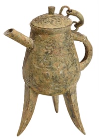 Chinese Bronze Three Footed Wine Pot