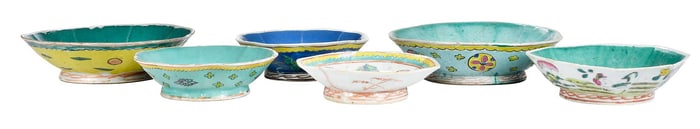 Six Late Qing Enameled Rice Bowls
