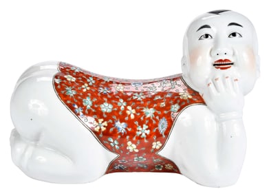 Chinese Porcelain Boy Figural Pillow