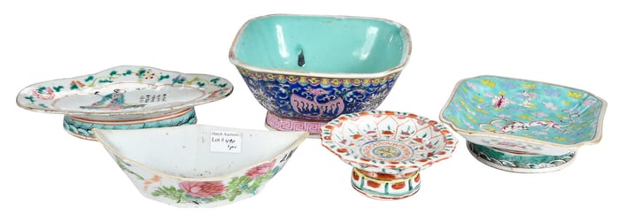 Five Late Qing Enamel Decorated Serving Bowls of Varying Form