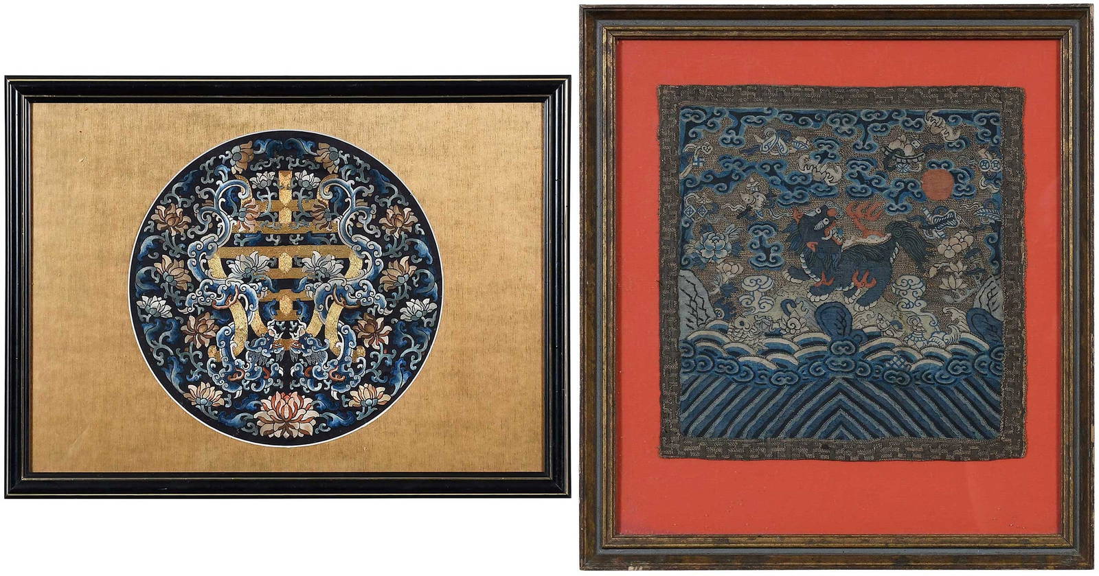 Two Chinese Framed Textiles, Rank Badge