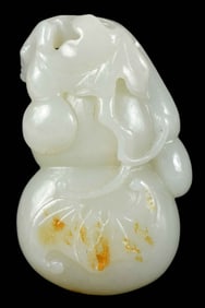 Carved Pale Green Jade Double Gourd
