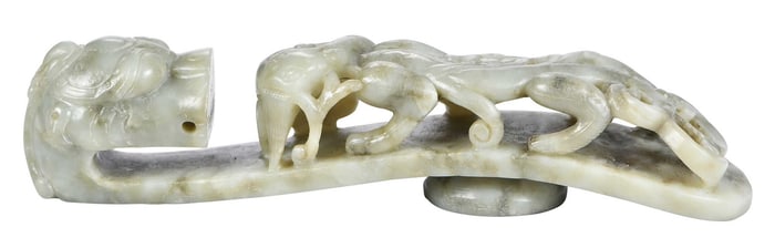 Carved Green Jade Belt Hook