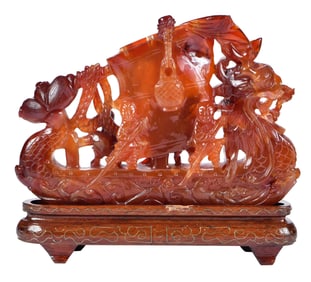 Chinese Carved Figural Dragon Boat