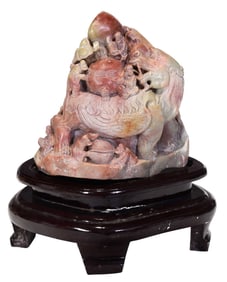 Soapstone Boulder Carving of Dragon and Scholarly Figures