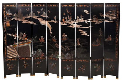 Chinese Lacquered Eight Panel Screen
