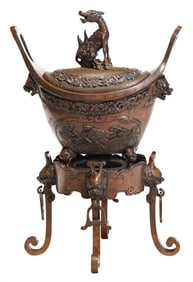 Japanese Bronze Lidded Censor on Stand