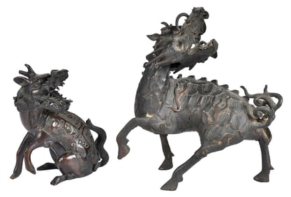 Two Bronze Chinese Temple Dogs