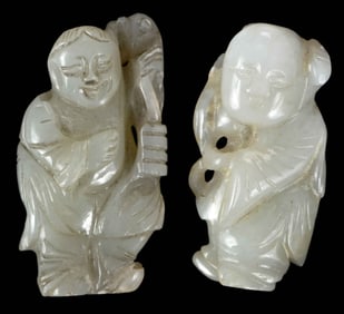 Two Chinese Carved Jade Male Figures