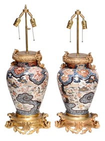 Pair of Chinese Porcelain Imari Vases Converted to Lamps