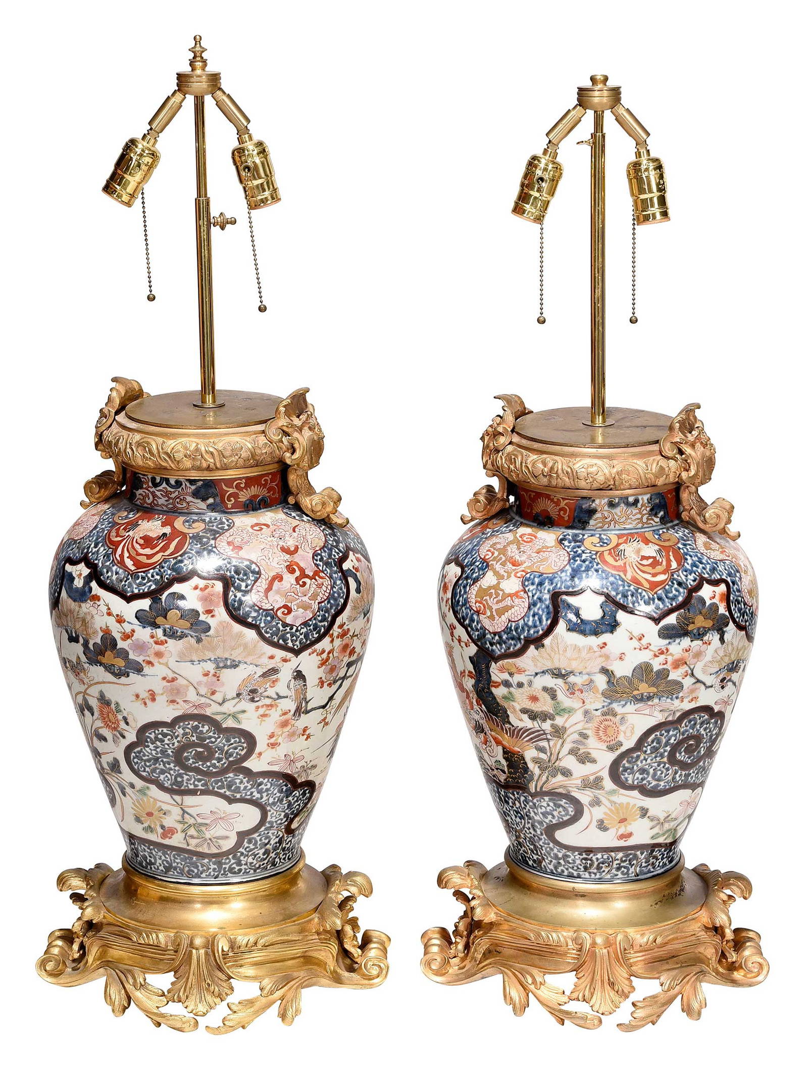 Pair of Chinese Porcelain Imari Vases Converted to Lamps