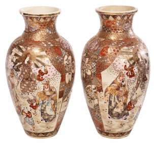 Pair of Large Japanese Porcelain Kutani Vases