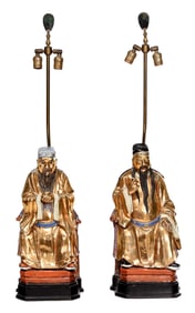 Pair of Chinese Porcelain Scholar Figure Lamps