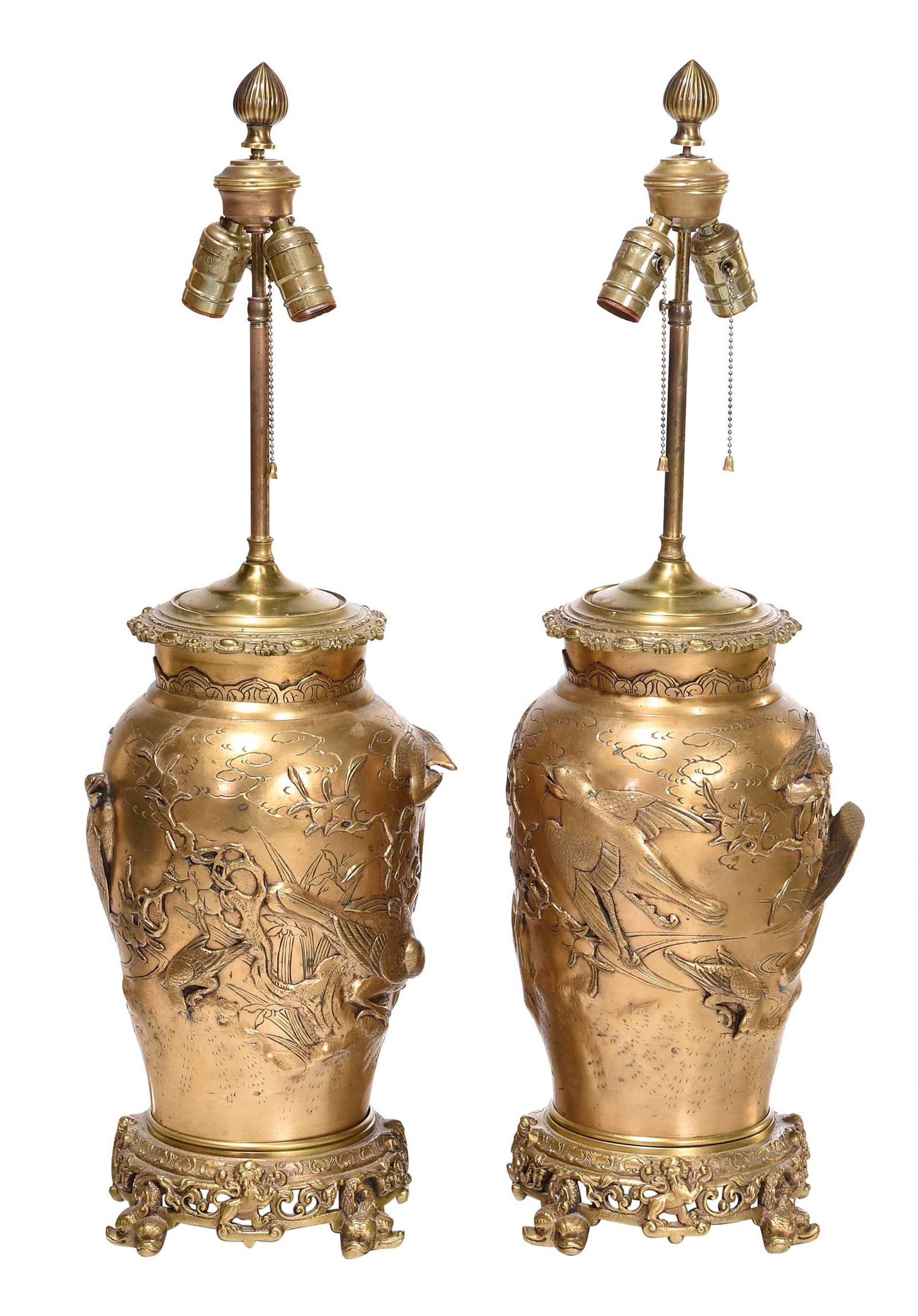 Pair of Japanese Gilt Bronze Table Lamps (1 of 8)