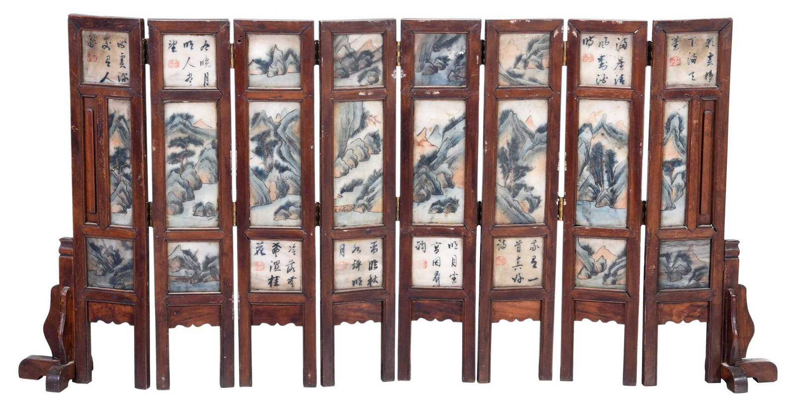 Chinese Table Top Screen with Inset Painted Hardstone Panels