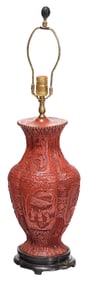 Carved Chinese Cinnabar Lamp