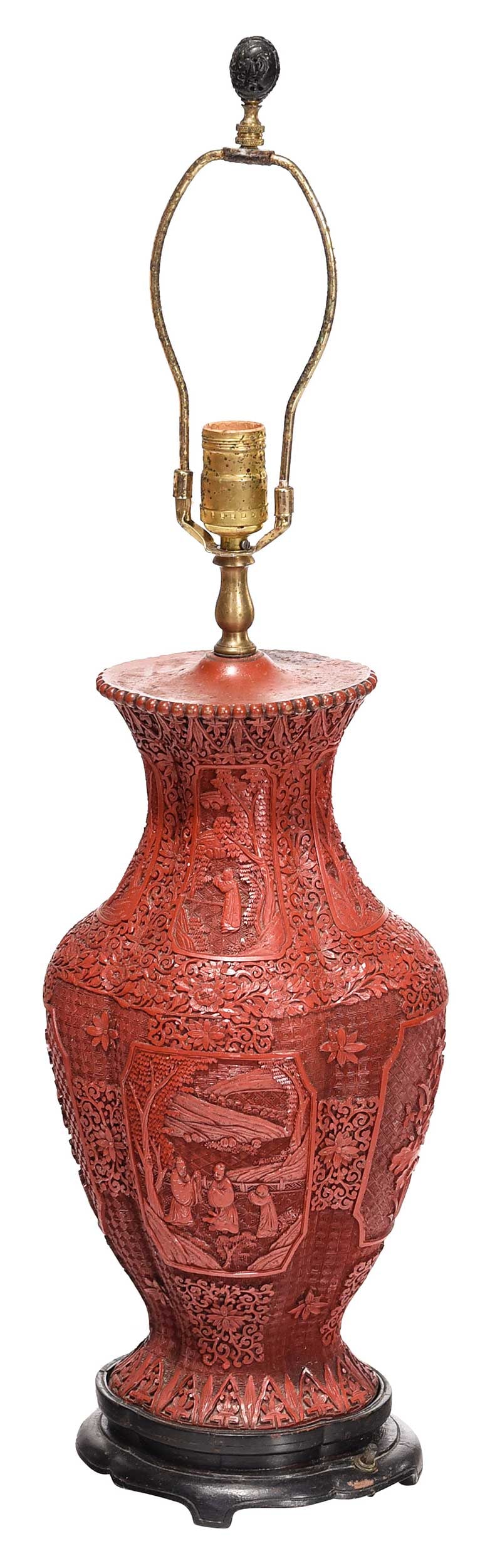 Carved Chinese Cinnabar Lamp (1 of 8)