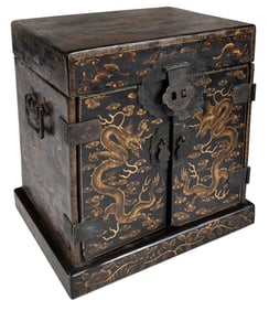 Chinese Black Lacquered Miniature Valuables Cabinet