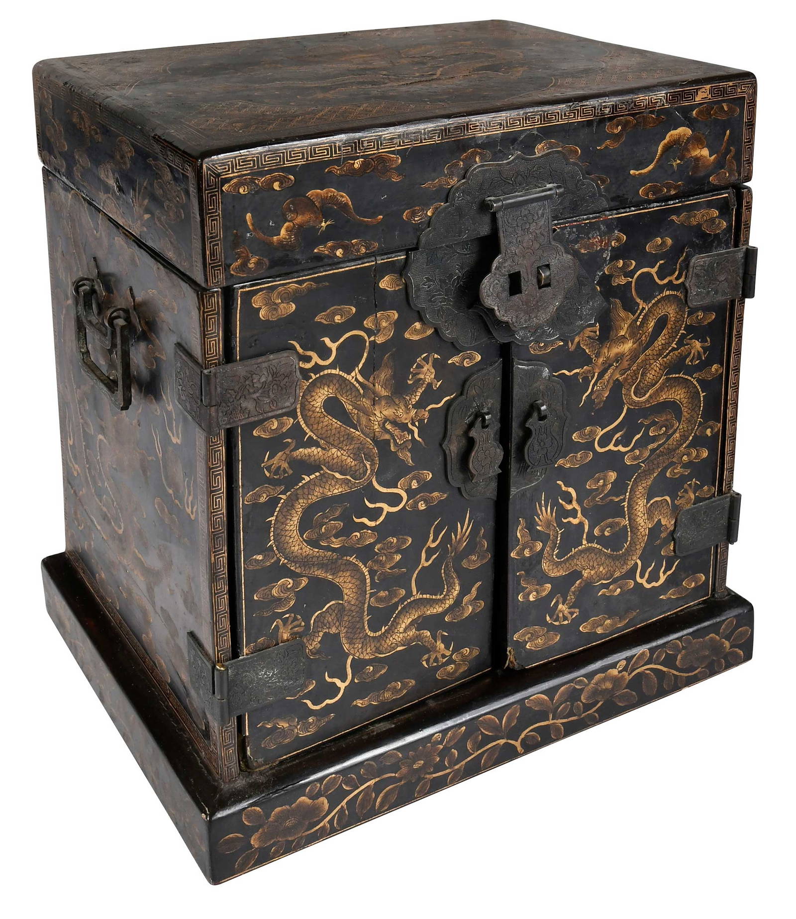 Chinese Black Lacquered Miniature Valuables Cabinet
