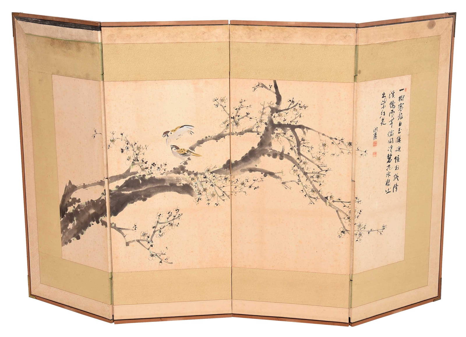 Japanese Ink and Color on Paper Byobu Folding Screen