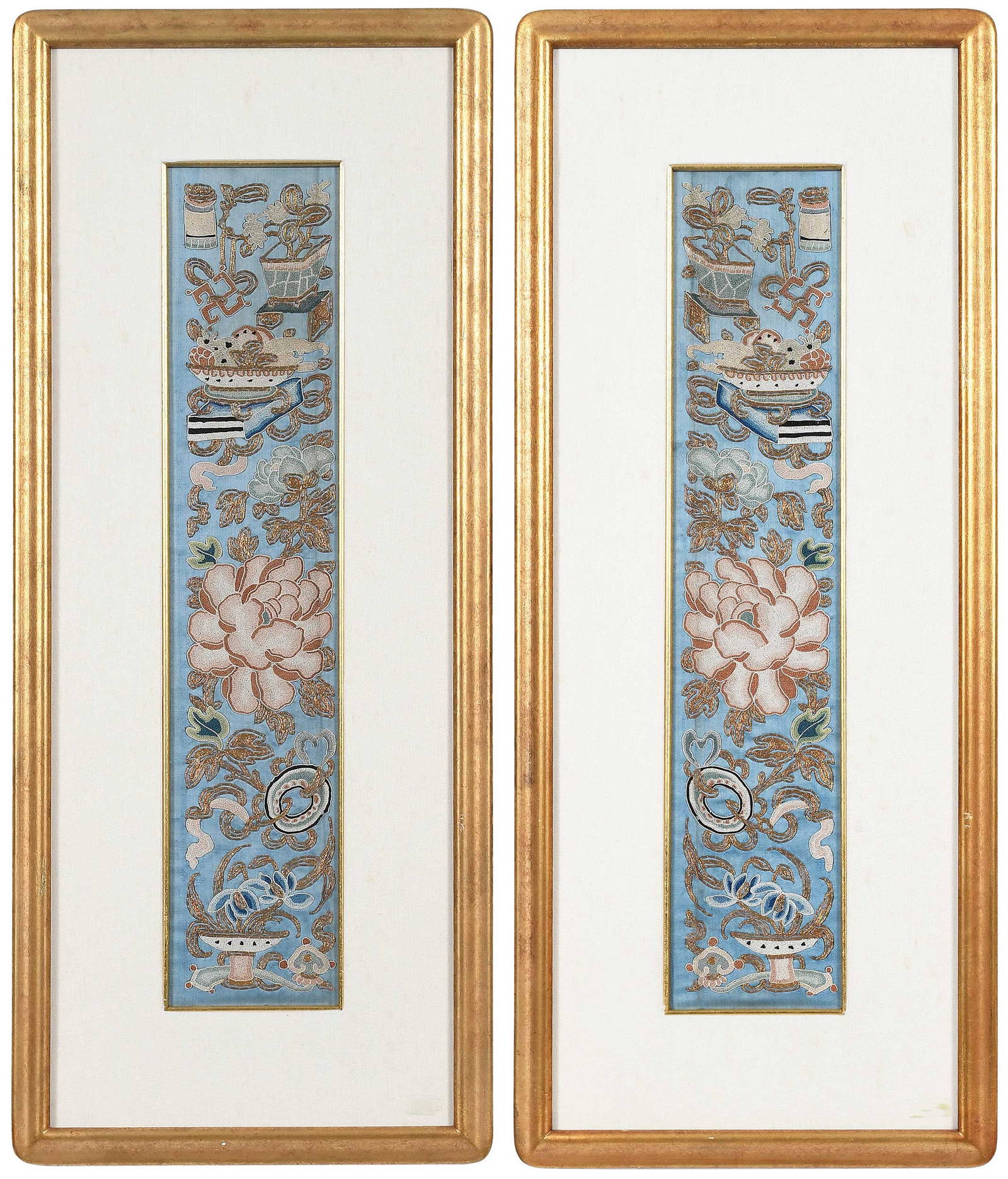 Pair of Chinese Embroidered Panels, Framed