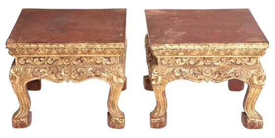 Pair of Balinese Gilt and Red Painted Low Tables