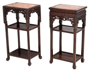 Two Chinese Hardwood Marble Top Stands