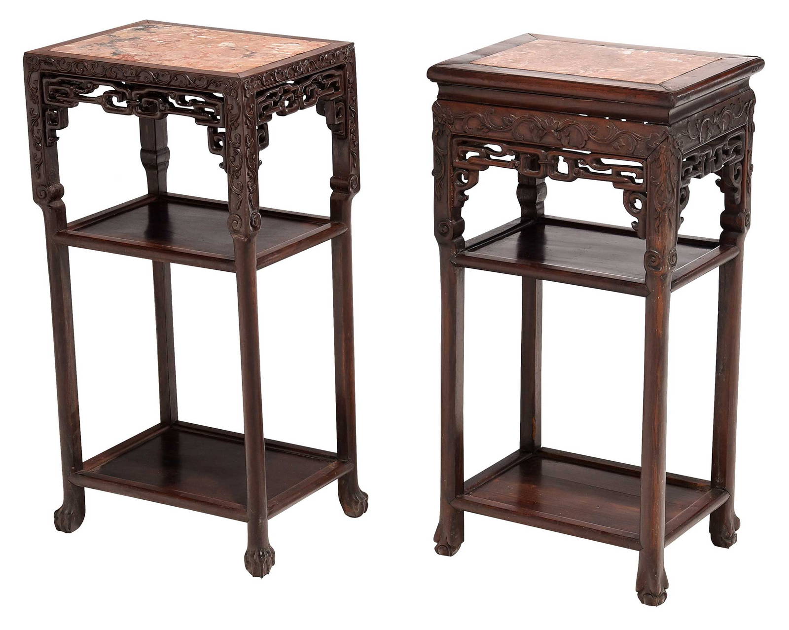 Two Chinese Hardwood Marble Top Stands