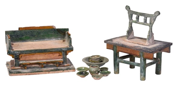 12 Ming or Ming Style Earthenware Objects, One Song Style Saucer