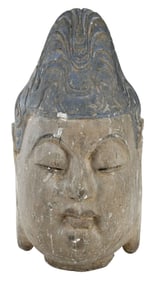 Early Chinese Painted and Carved Wood Buddha Head