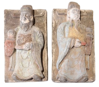Two Chinese Earthenware Pottery Figural Tiles