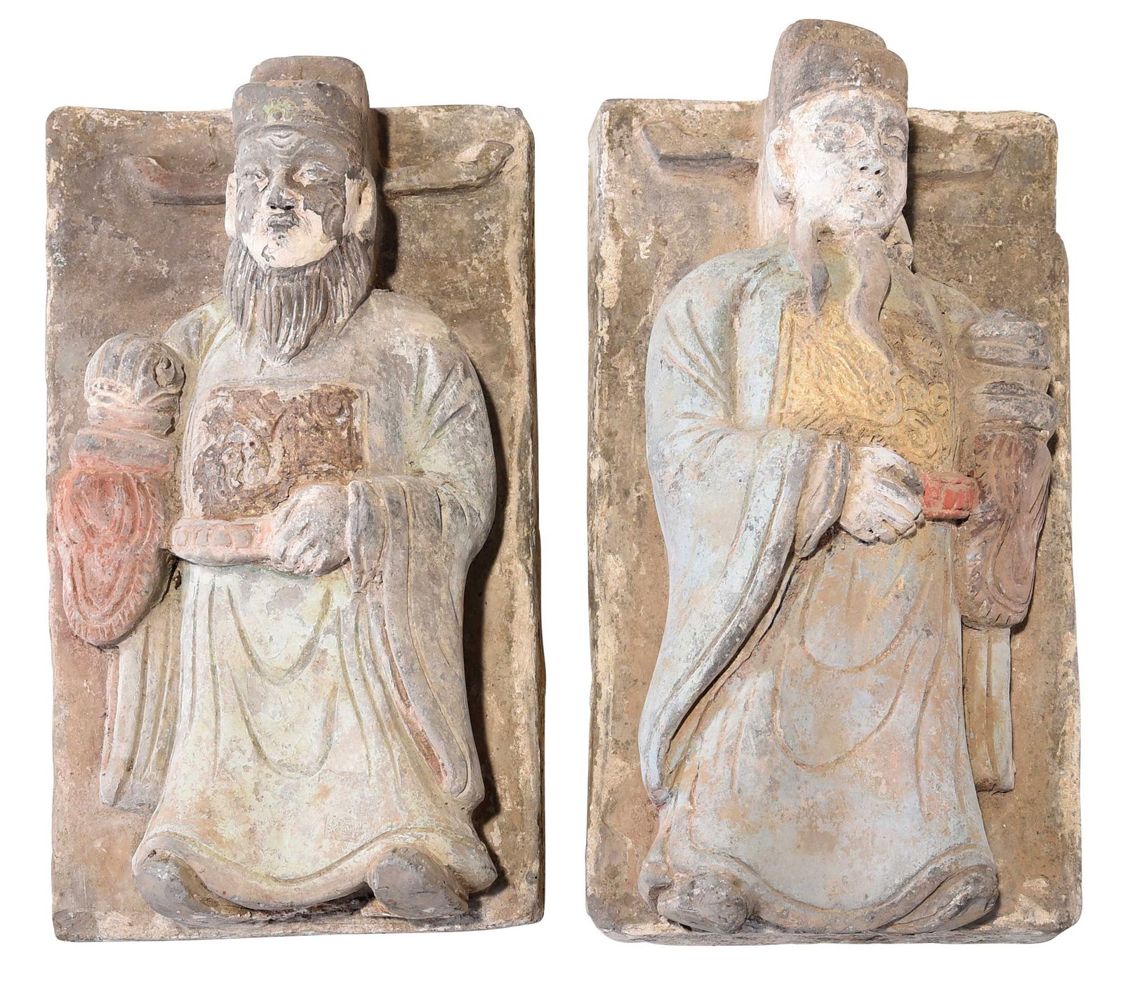 Two Chinese Earthenware Pottery Figural Tiles (1 of 8)
