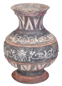 Chinese Paint Decorated Earthenware Hu Vase