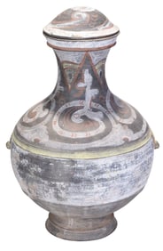 Chinese Paint Decorated Earthenware Lidded Vase