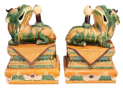 Pair of Large Glazed Terracotta Foo Dogs