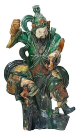 Chinese Sancai Glazed Ceramic Guandi Roof Ornament