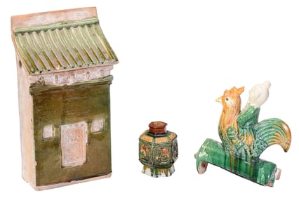 Three Chinese Sancai Glazed Earthenware Objects
