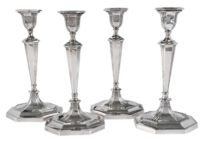 Set of Four English Silver Candlesticks