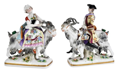 Pair of Samson Porcelain Figures, Tailor and Wife Riding Goats